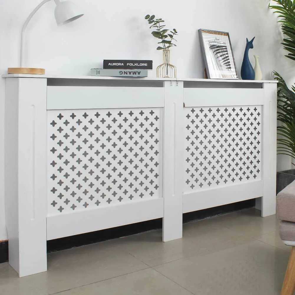 Copritermosifone in Legno MDF 152x19x82cm Copertura Radiatore Calorifero Bianco - Image 4