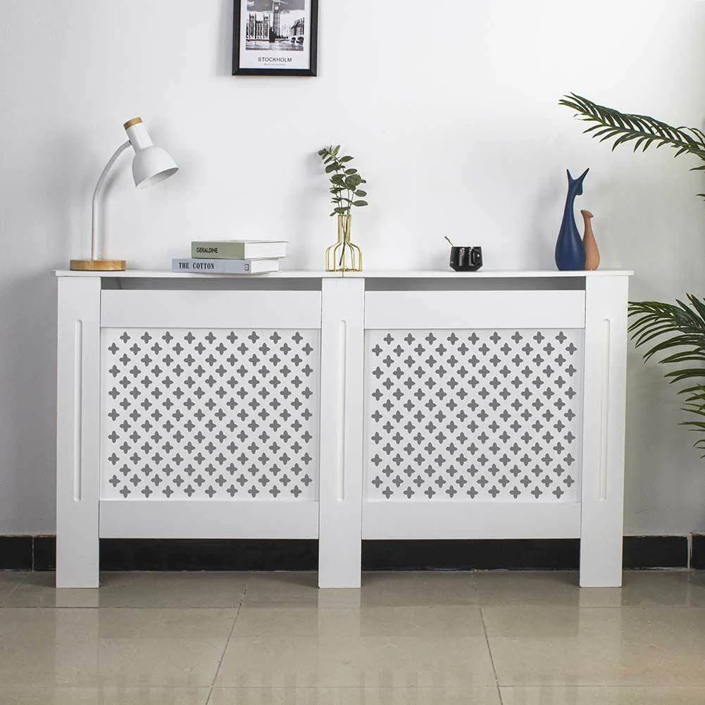 Copritermosifone in Legno MDF 152x19x82cm Copertura Radiatore Calorifero Bianco - Image 5