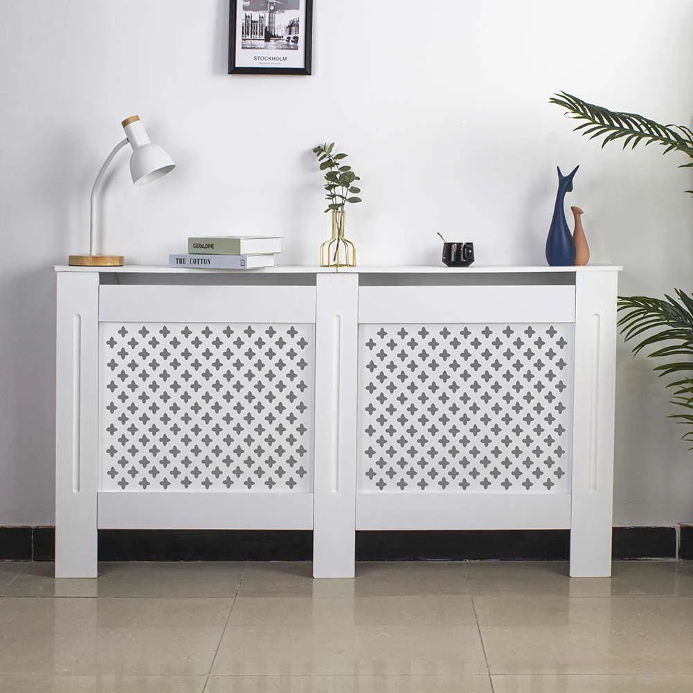 Copritermosifone in Legno MDF 152x19x82cm Copertura Radiatore Calorifero Bianco - Image 9