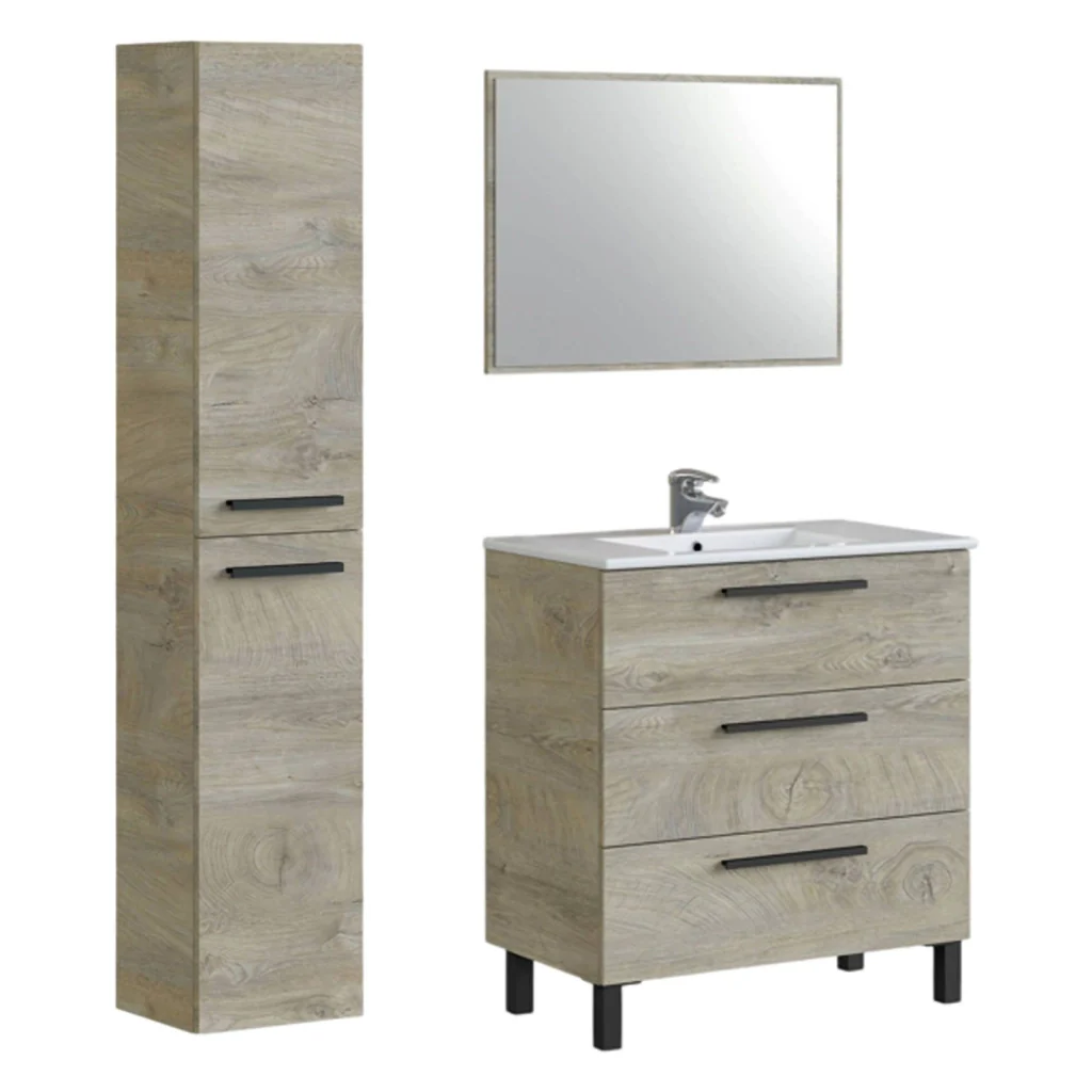 Corbola, set Mobili Bagno Specchio Incluso, Marrone Quercia - Image 4