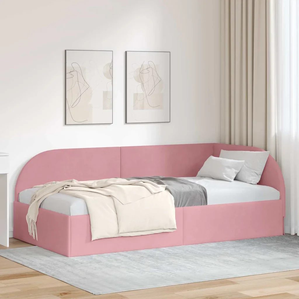 Cornice del letto ad angolo Rosa 90 cm x 200 cm Velluto 42016649