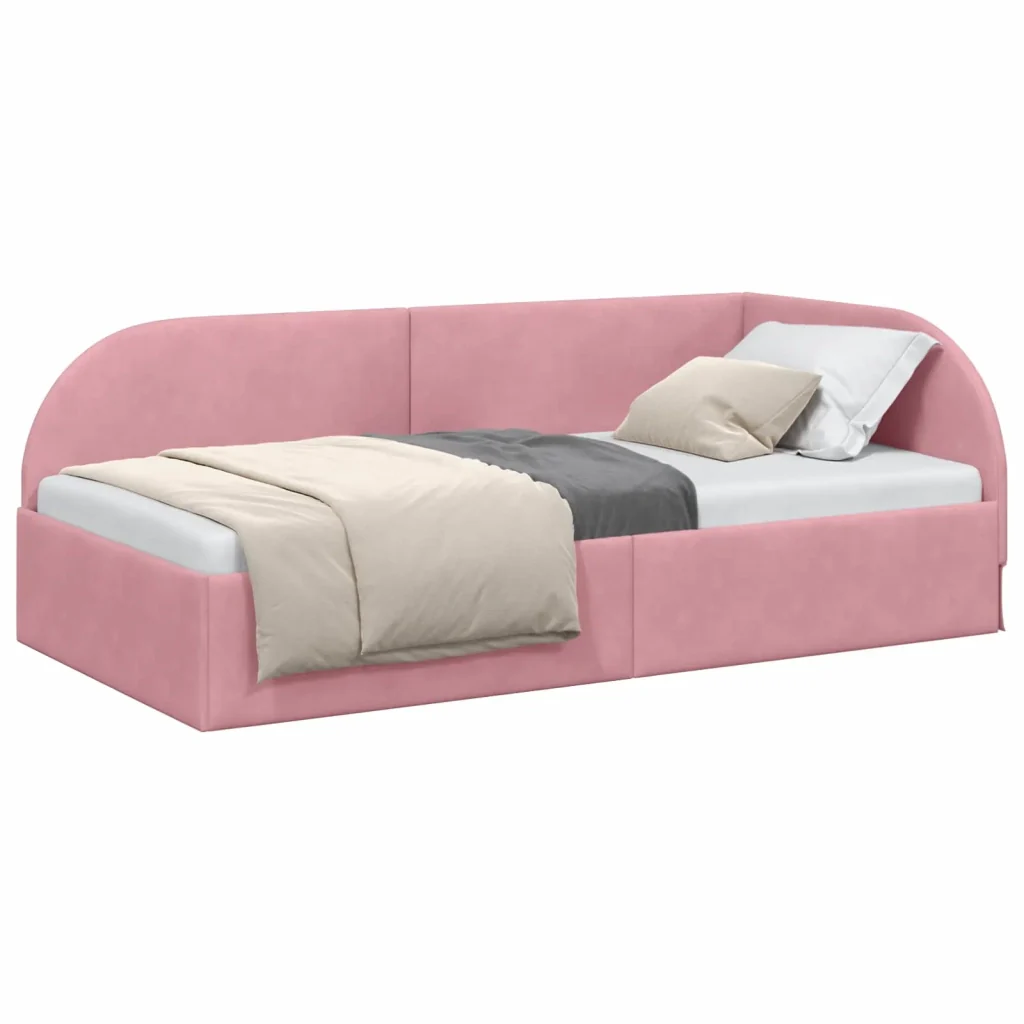 Cornice del letto ad angolo Rosa 90 cm x 200 cm Velluto 42016649 - Image 2