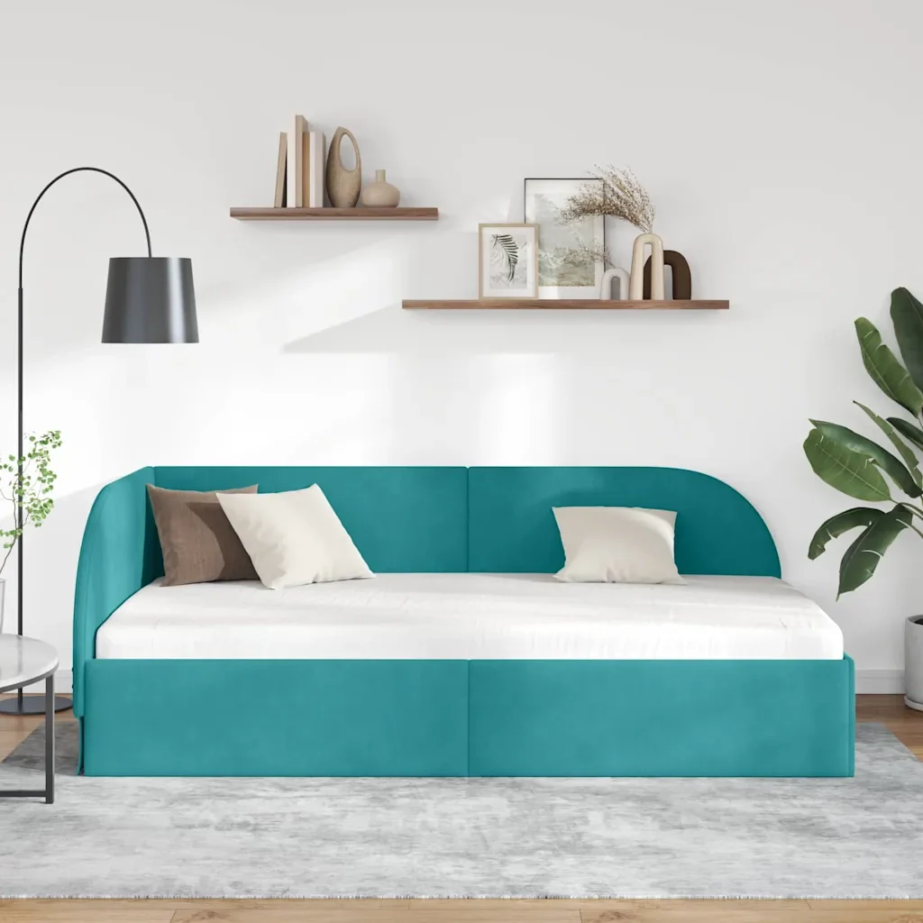 Cornice del letto ad angolo Turchese 90 cm x 200 cm Velluto 42016654 - Image 3