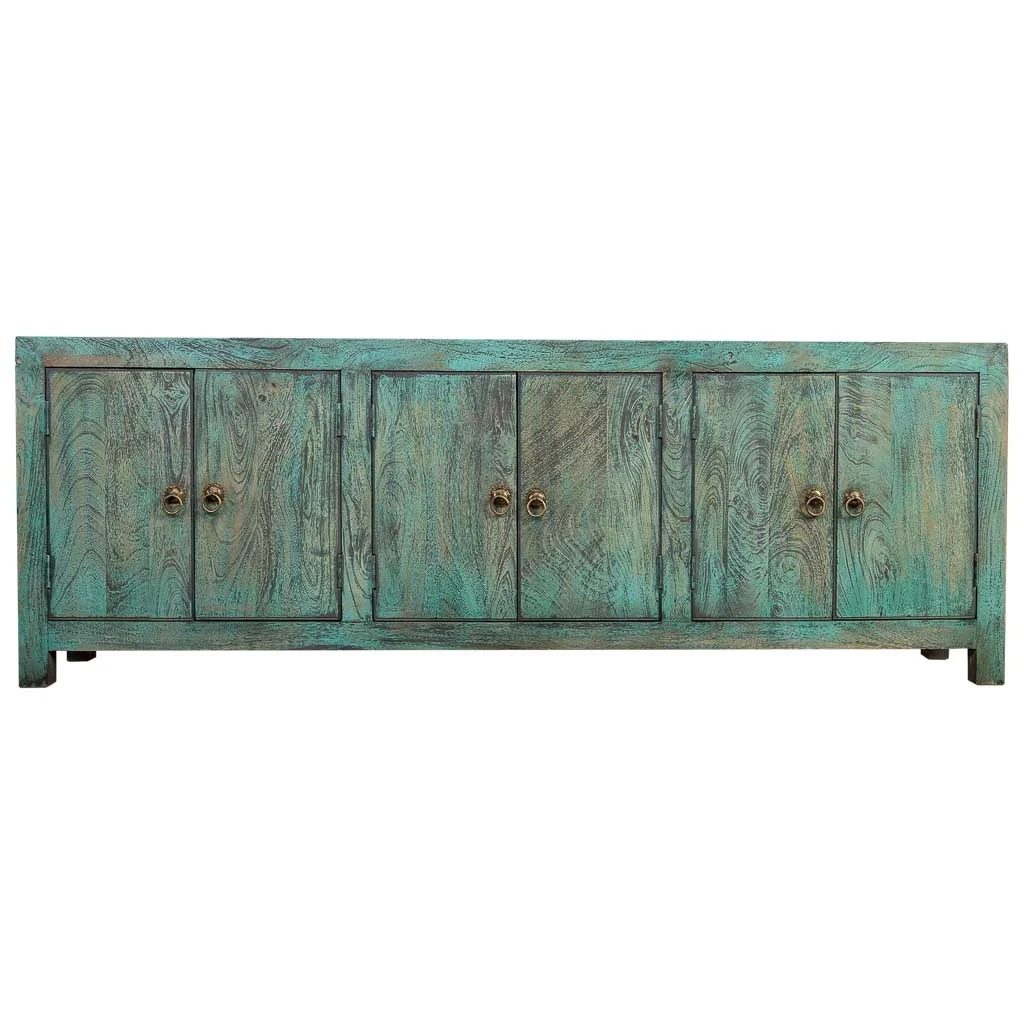 Credenza a 6 ante in legno con finitura verde anticato, cm 200x40x70h - Image 3