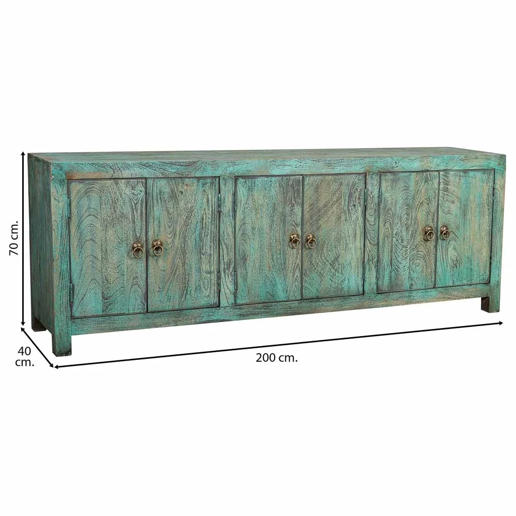 Credenza a 6 ante in legno con finitura verde anticato, cm 200x40x70h - Image 4