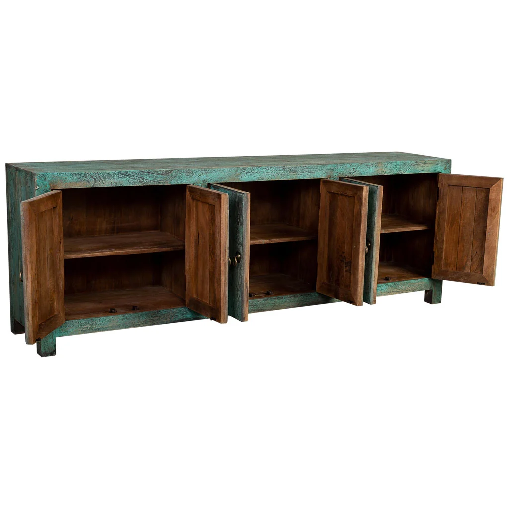 Credenza a 6 ante in legno con finitura verde anticato, cm 200x40x70h - Image 6