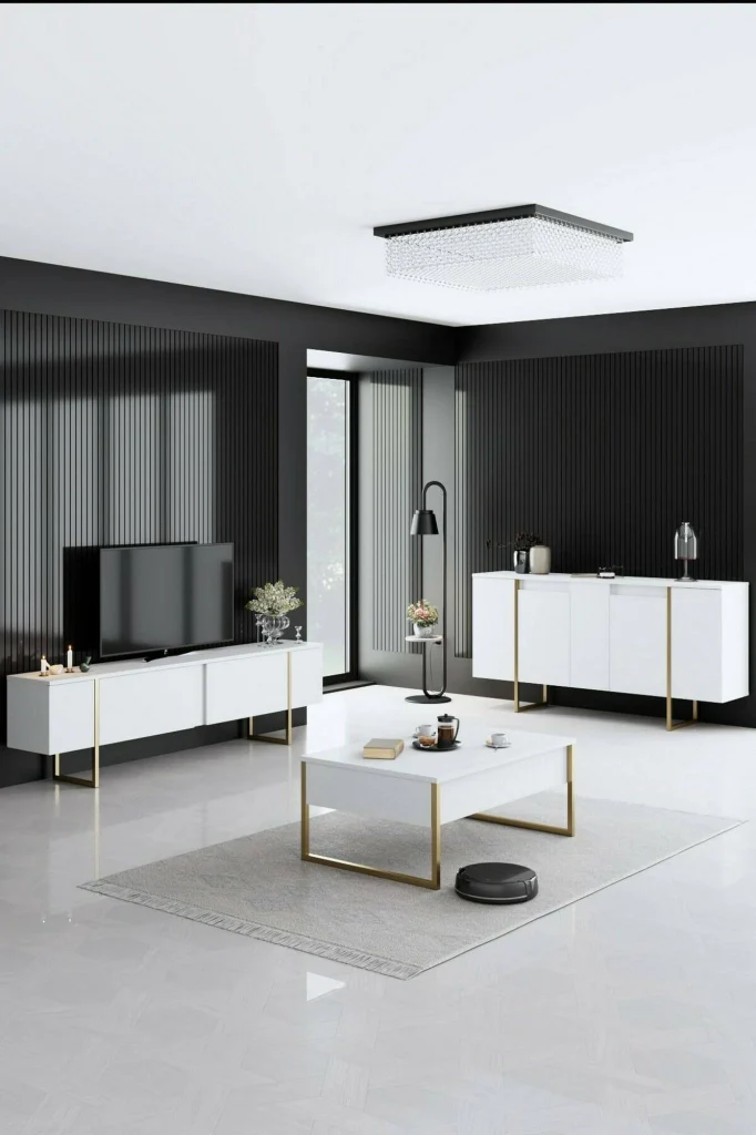 Credenza Arta, Buffet da soggiorno, Madia da salotto, Dispensa da cucina, 160x35h80 cm, Bianco e Oro - Image 4