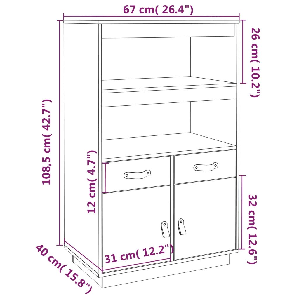 Credenza Bianca 67x40x108,5 cm in Legno Massello di Pino 820158 - Image 10