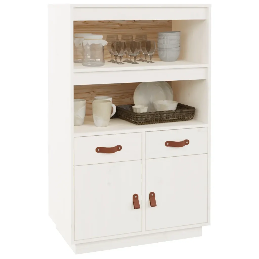 Credenza Bianca 67x40x108,5 cm in Legno Massello di Pino 820158 - Image 4