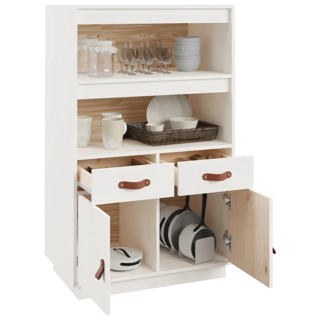 Credenza Bianca 67x40x108,5 cm in Legno Massello di Pino 820158 - Image 5