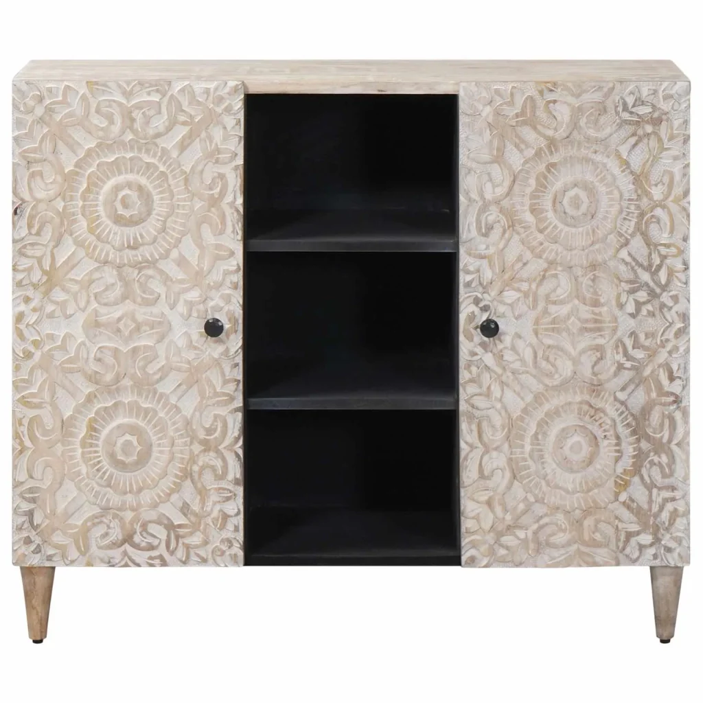 Credenza Bianco 90 x 33,5 x 75 cm Legno di mango massello - Image 3