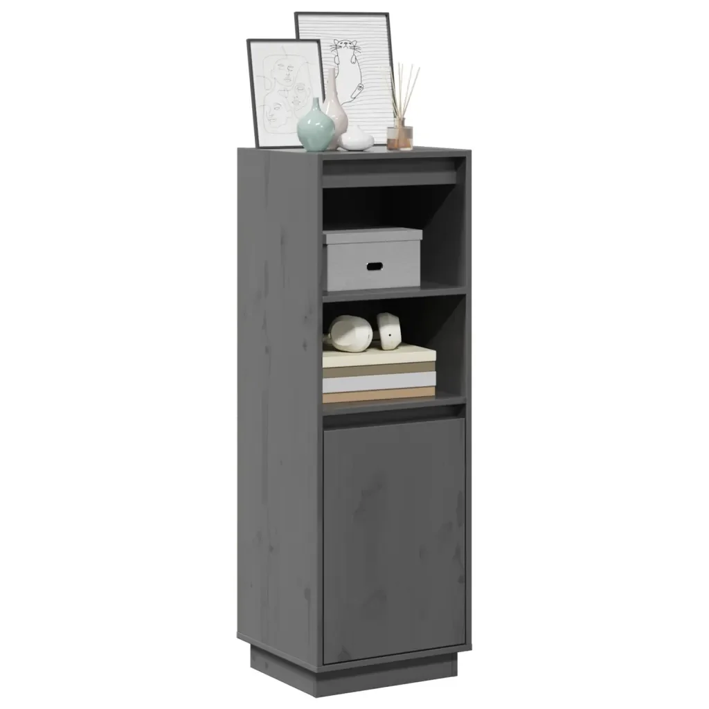 Credenza Grigia 37x34x110 cm in Legno Massello di Pino 813517 - Image 3