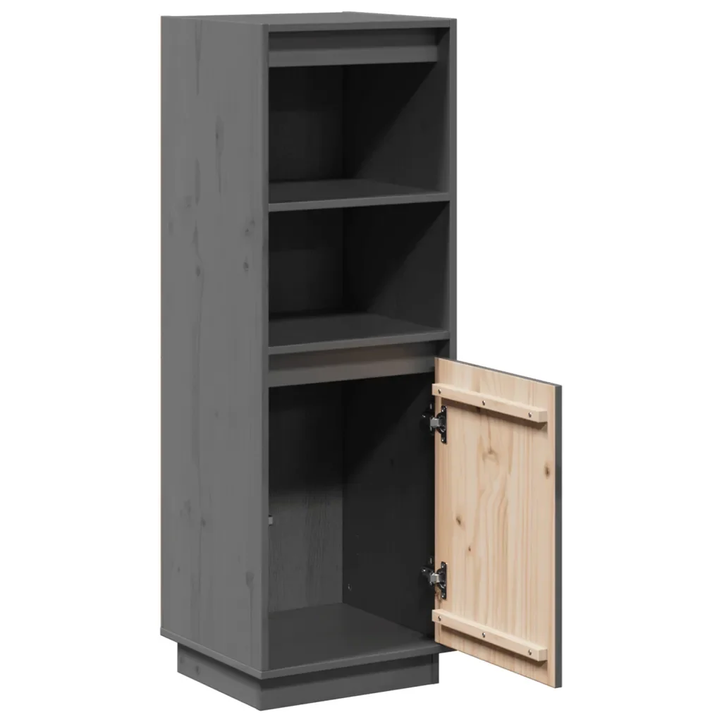 Credenza Grigia 37x34x110 cm in Legno Massello di Pino 813517 - Image 5