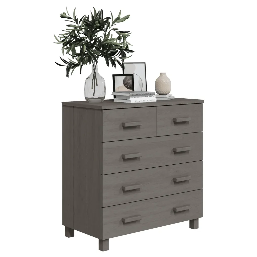 Credenza Grigio Chiaro 79x40x80 cm in Legno Massello di Pino cod mxl 19875 - Image 6