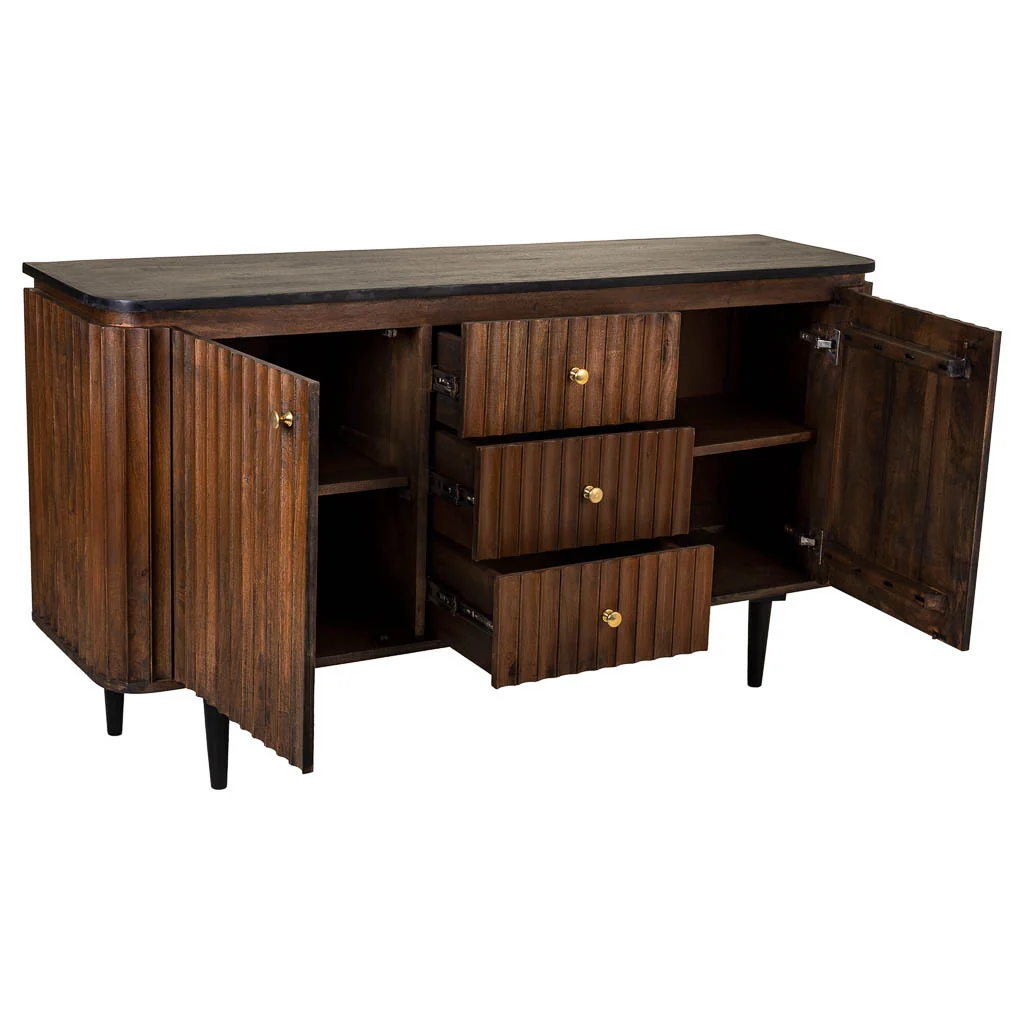Credenza in legno artigianale nero 147x40x80h cm - Image 3