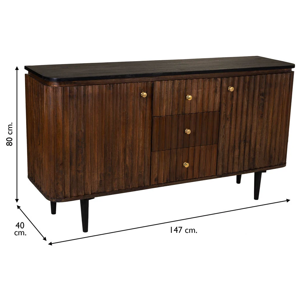 Credenza in legno artigianale nero 147x40x80h cm - Image 5