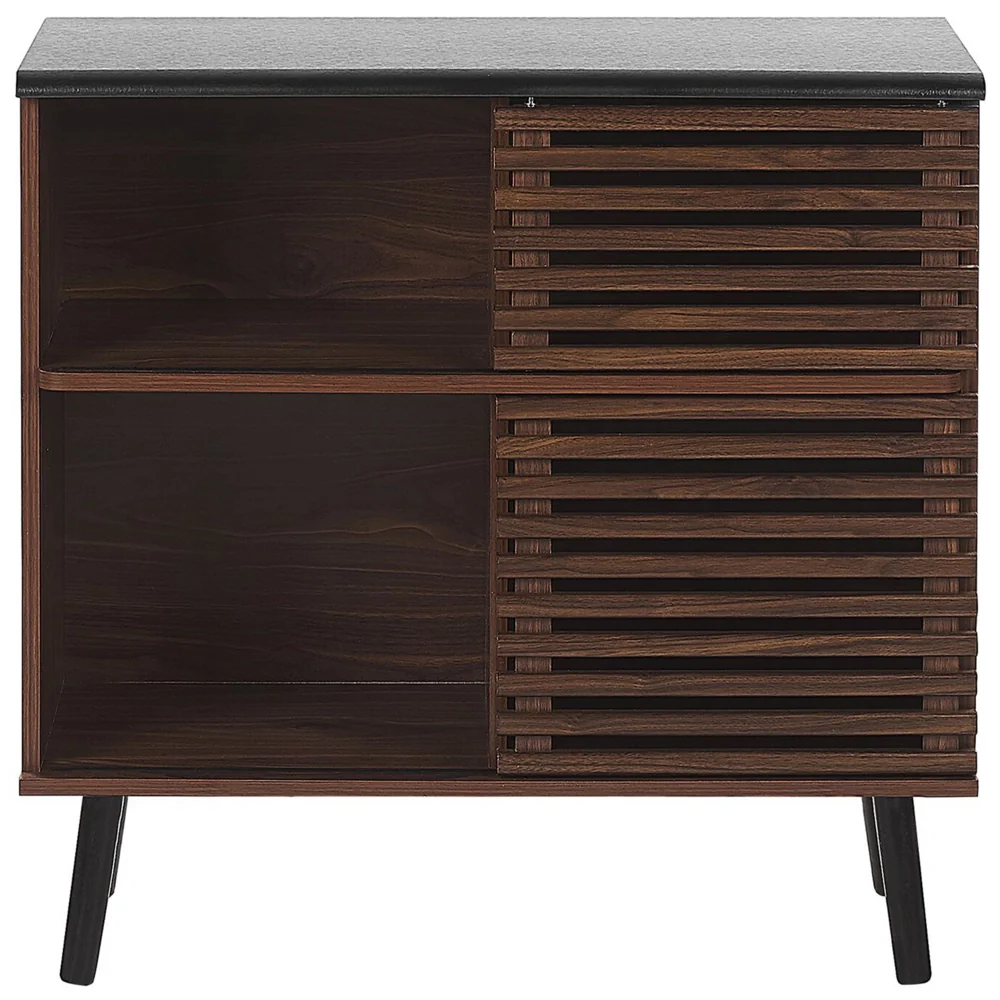 Credenza in legno scuro finitura 80 x 40 x 80 cm armadio con ante scorrevoli rustiche - Image 2