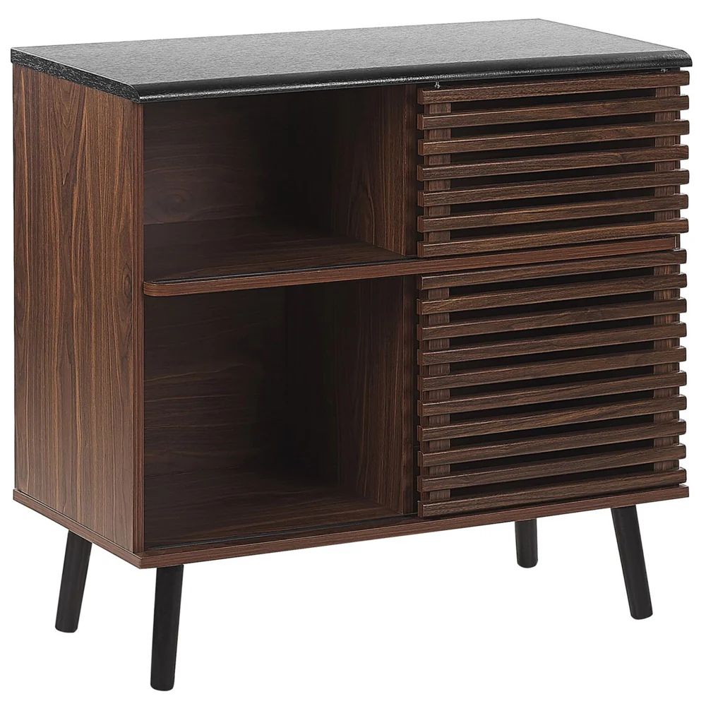 Credenza in legno scuro finitura 80 x 40 x 80 cm armadio con ante scorrevoli rustiche - Image 3
