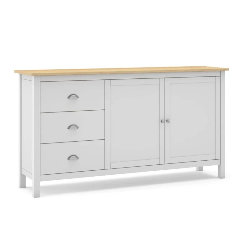 Credenza Misti 2 ante e 3 cassetti in legno massiccio bianco e rovere - Image 4