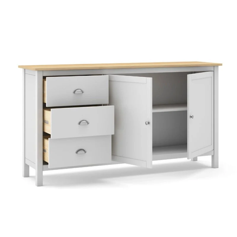 Credenza Misti 2 ante e 3 cassetti in legno massiccio bianco e rovere - Image 5