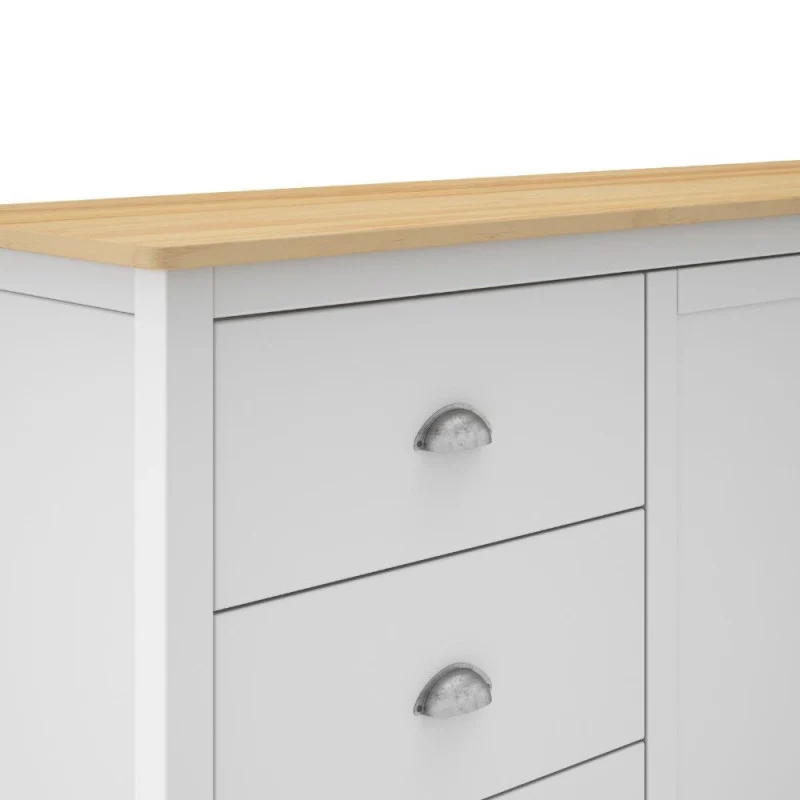 Credenza Misti 2 ante e 3 cassetti in legno massiccio bianco e rovere - Image 6