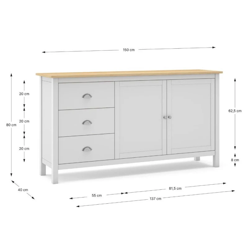 Credenza Misti 2 ante e 3 cassetti in legno massiccio bianco e rovere - Image 7
