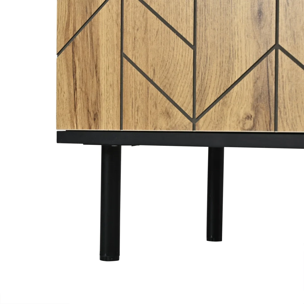 Credenza, mobile a tre ante, pannelli in truciolato, gambe di sostegno in metallo, colore legno naturale - Image 6