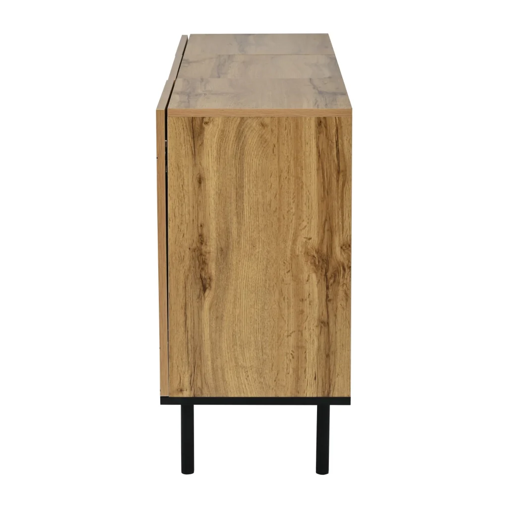 Credenza, mobile a tre ante, pannelli in truciolato, gambe di sostegno in metallo, colore legno naturale - Image 8