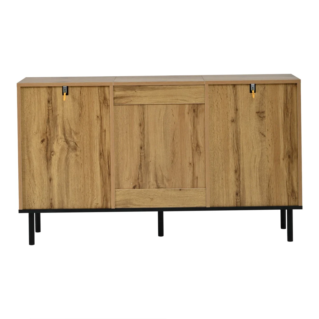 Credenza, mobile a tre ante, pannelli in truciolato, gambe di sostegno in metallo, colore legno naturale - Image 9