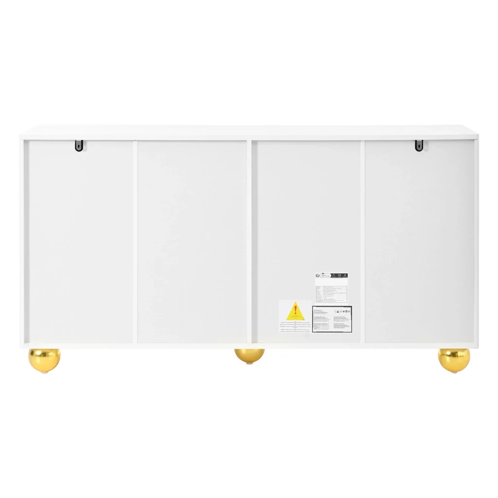 Credenza, mobile contenitore, ante con decorazioni ad arco in filo d’oro, piedini metallici sferici, bianco - Image 7
