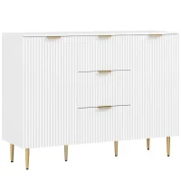 Credenza Moderna con 3 Cassetti, 2 Armadietti e Ripiani Regolabili, Legno e Metallo, Bianco - Image 10