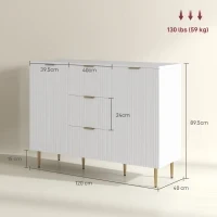 Credenza Moderna con 3 Cassetti, 2 Armadietti e Ripiani Regolabili, Legno e Metallo, Bianco - Image 3