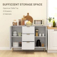 Credenza Moderna con 3 Cassetti, 2 Armadietti e Ripiani Regolabili, Legno e Metallo, Bianco - Image 4