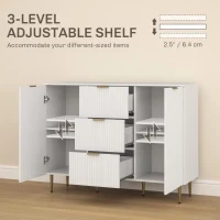 Credenza Moderna con 3 Cassetti, 2 Armadietti e Ripiani Regolabili, Legno e Metallo, Bianco - Image 5