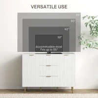 Credenza Moderna con 3 Cassetti, 2 Armadietti e Ripiani Regolabili, Legno e Metallo, Bianco - Image 6