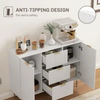 Credenza Moderna con 3 Cassetti, 2 Armadietti e Ripiani Regolabili, Legno e Metallo, Bianco - Image 8