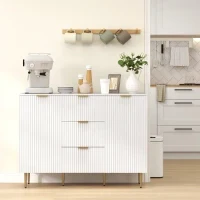 Credenza Moderna con 3 Cassetti, 2 Armadietti e Ripiani Regolabili, Legno e Metallo, Bianco - Image 9