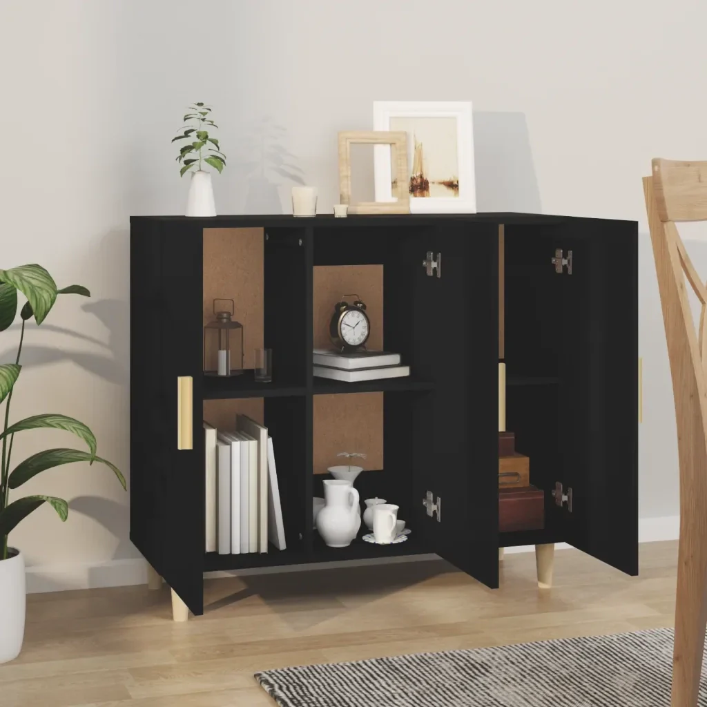 Credenza Nera 90x34x80 cm in Legno Multistrato 812493 - Image 6