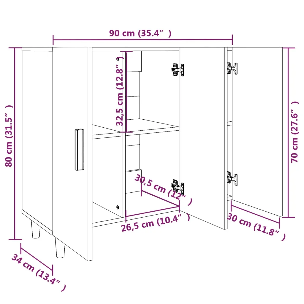 Credenza Nera 90x34x80 cm in Legno Multistrato 812493 - Image 8