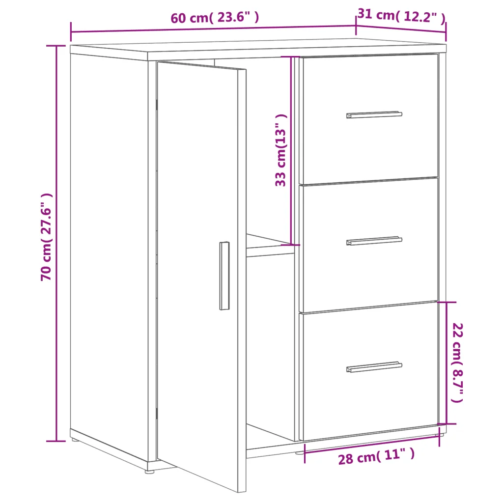 Credenza Rovere Marrone 60x31x70 cm in Legno Multistrato 840477 - Image 10