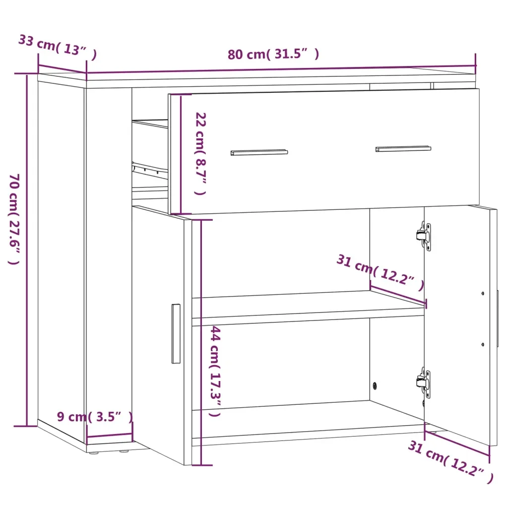 Credenza Rovere Marrone 80x33x70 cm in Legno Multistrato - Image 9