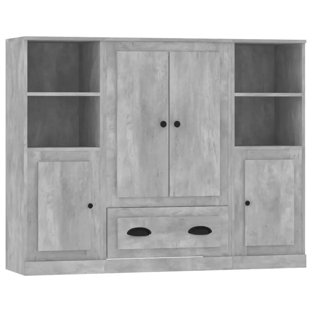 Credenze 3 pz Grigio Cemento in Legno Multistrato 3185323 - Image 2