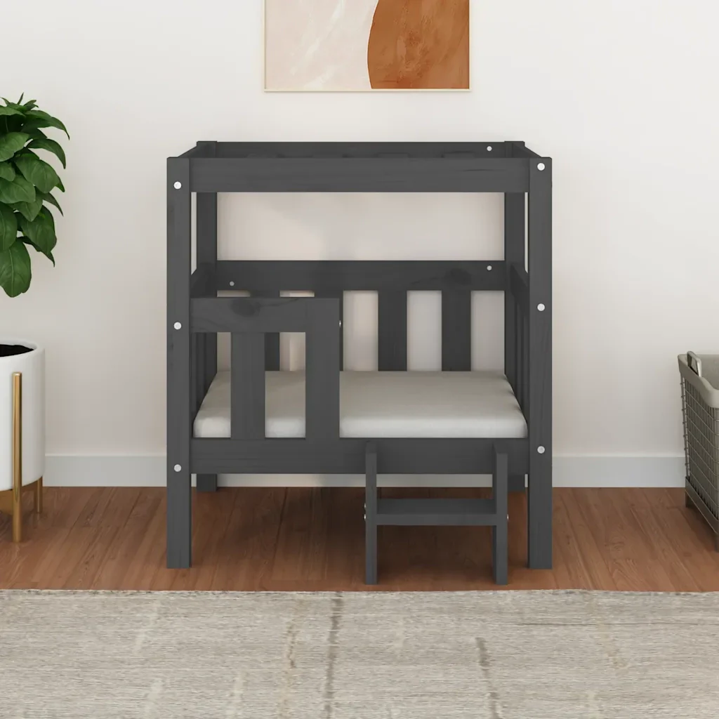 Cuccia per Cani Grigio 65,5x43x70 cm in Legno Massello di Pino - Image 3