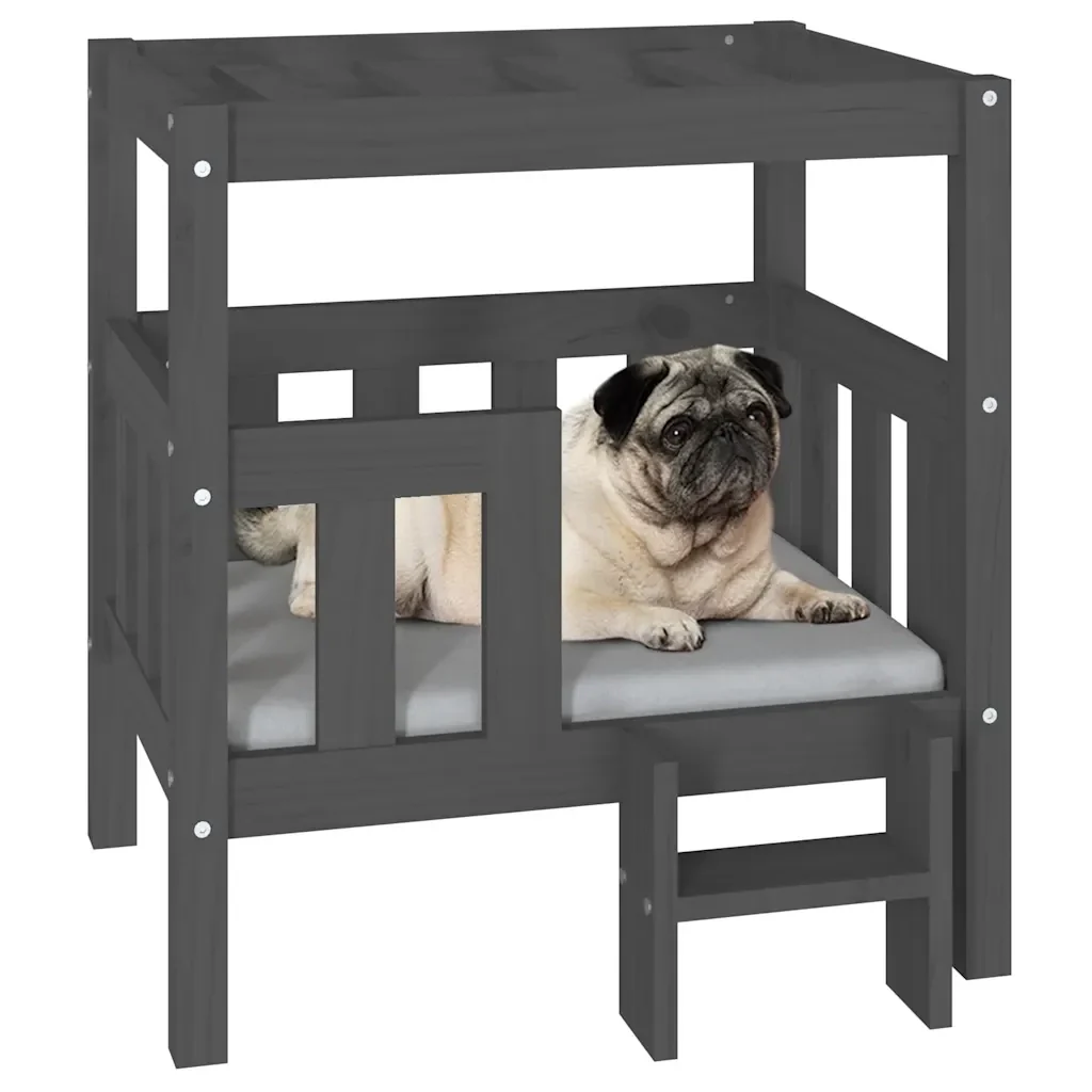 Cuccia per Cani Grigio 65,5x43x70 cm in Legno Massello di Pino - Image 4