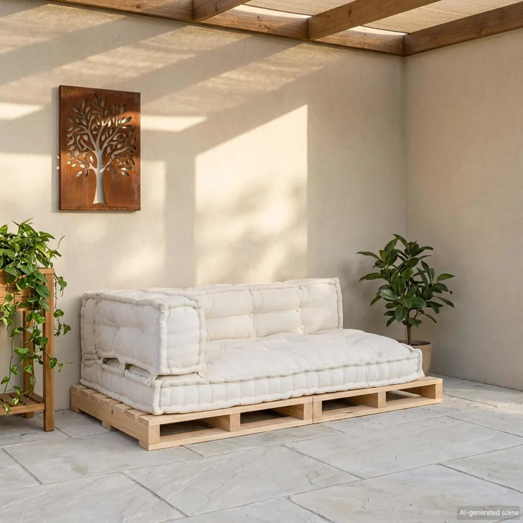 Cuscino per Divano Pallet 3 pcs Crema 120 x 80 x 34 cm Tessuto 4019080 - Image 3