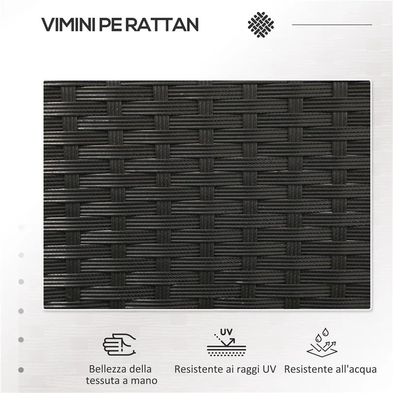 DIVANETTO PER ESTERNI 2 POSTI CON TAVOLINO DA CAFFÈ IN ACCIAIO E RATTAN PE 137X59X82 CM NERO - Image 6