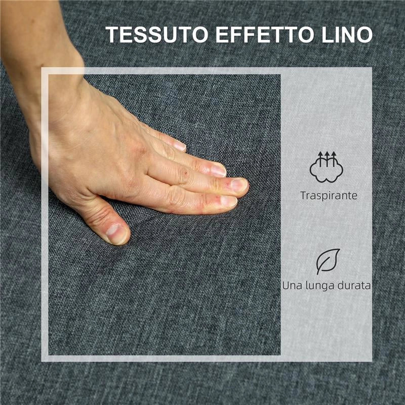 DIVANO 2 POSTI CON SPAZIO PORTAOGGETTI E CUSCINI IN TESSUTO EFFETTO LINO E LEGNO 135X72X84 CM GRIGIO CARBONE - Image 2