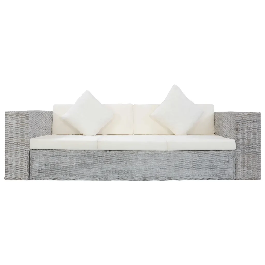 Divano a 3 Posti con Cuscini Grigio in Rattan Naturale 283071 - Image 2
