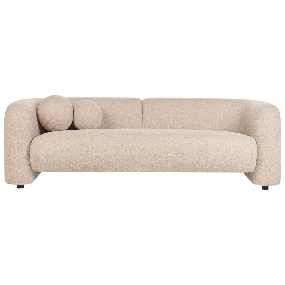 Divano a 3 posti in tessuto bouclè beige con cuscini aggiuntivi stile elegante - Image 2