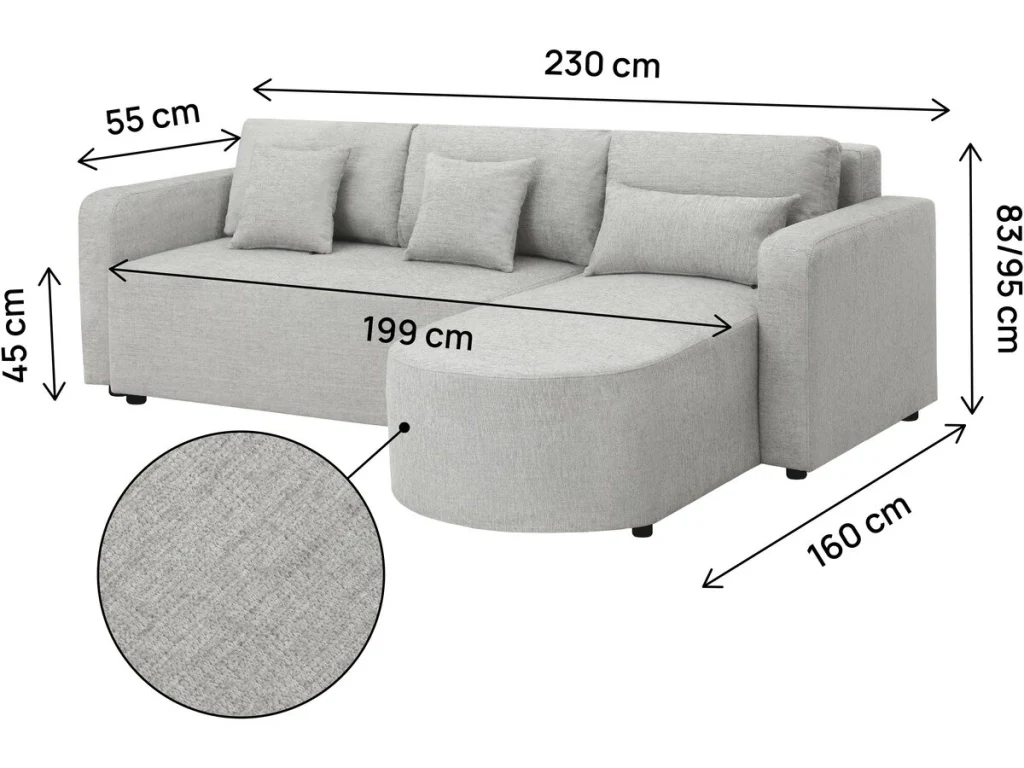 Divano angolare reversibile e trasformabile in tessuto "Charles" - 3 posti - Grigio - Image 4